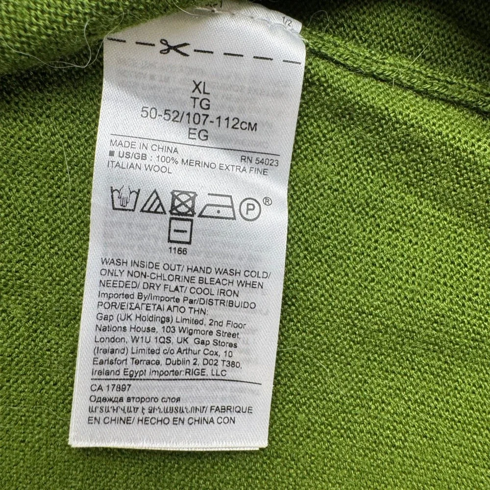 Banana Republic Sweater Mens XL Green Italian Merino Wool Crew Neck Raglan